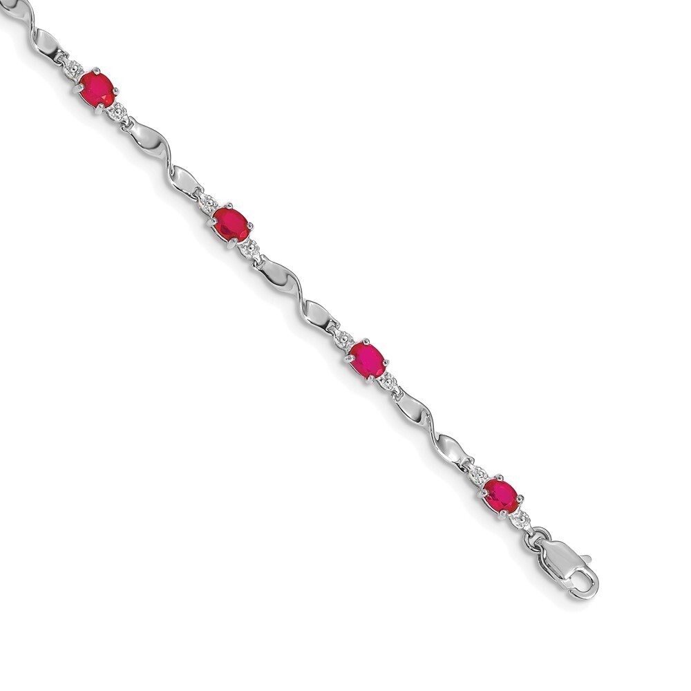 14k White Gold Diamond & Ruby Bracelet